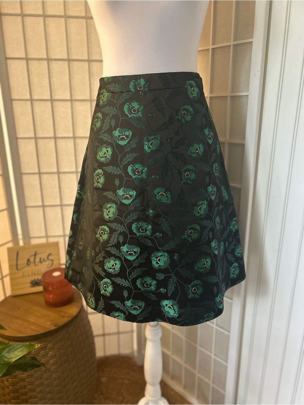 J.Crew Teal Green Floral Jacquard A-Line Skirt Size 8 NWT